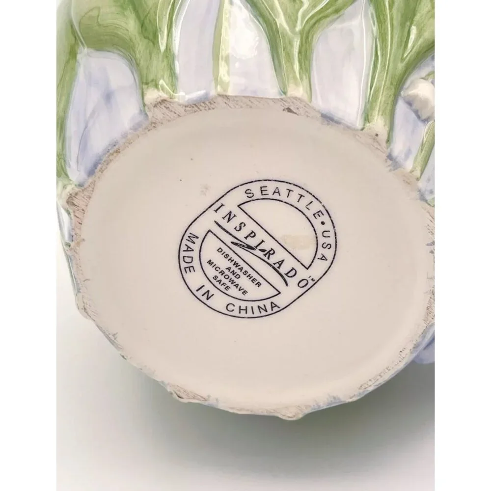 Inspirado Lily of the Valley Ceramic Pitcher Embossed Floral Hand Painted - Picture 7 of 13